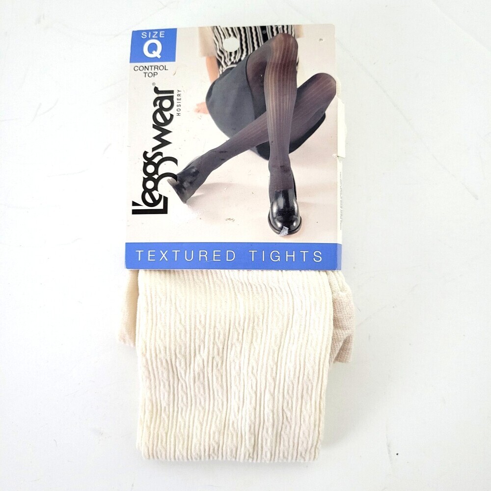 L’eggs Wear Textured Tights Size Q New Old Stock Ivory Control Top 140-195 Lbs.
